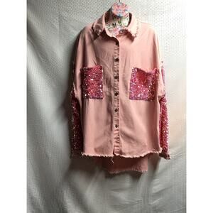 Fantastic Fawn Women’s Shirt Jacket – Size Small – Pink Sequin Detail